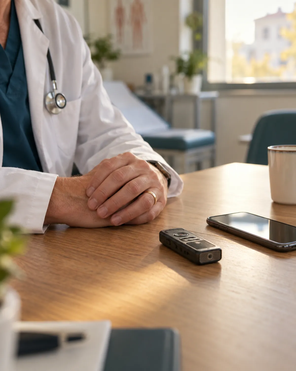 Una médica escribe unas pocas notas mientras conversa con su paciente